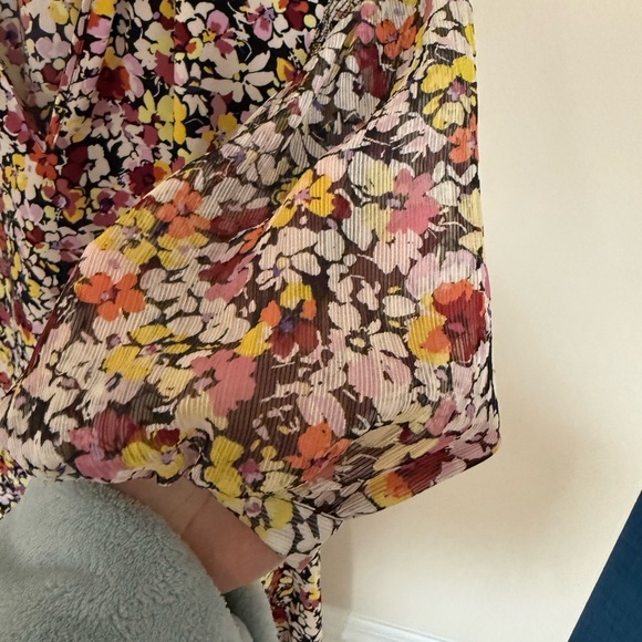 Who What Wear Sz Large FLAWED Floral Midi Length Summer Dress Sheer Puff Sleeves - Picture 4 of 10